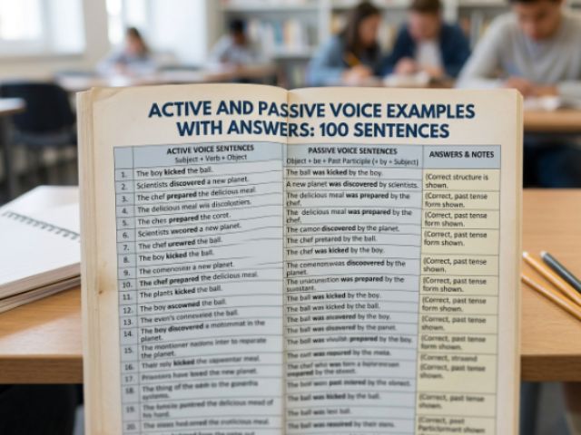Active and Passive Voice Examples with Answers: 100 Sentences
